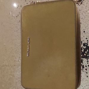 Michael Kors Metallic Gold Crossbody Purse with matching Gold Wallet
